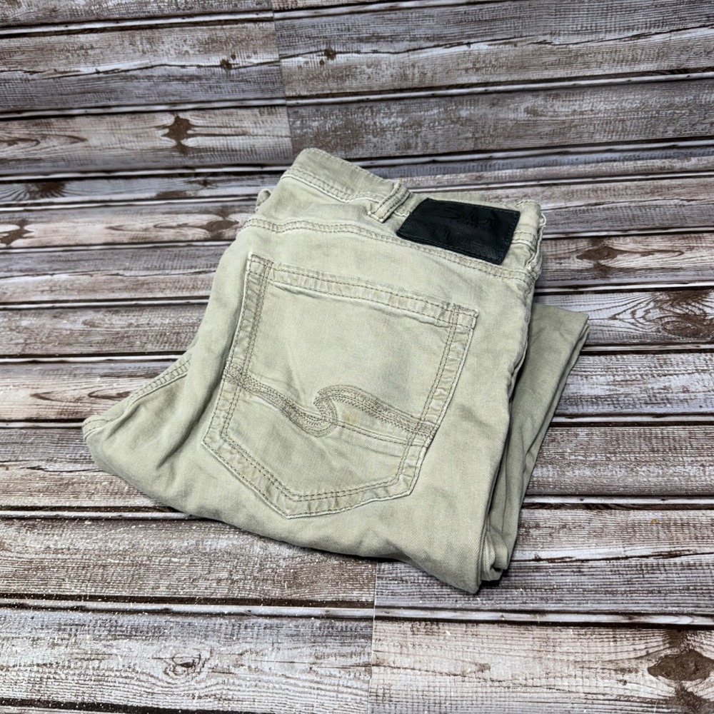 Silver Jeans Co Grayson Jeans Mens 36x34 Khaki Easy Fit Straight Leg